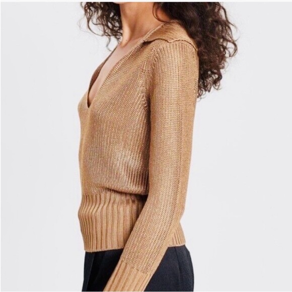 Theory brown metallic roving cropped sweater in toffee NEW - Picture 4 of 13
